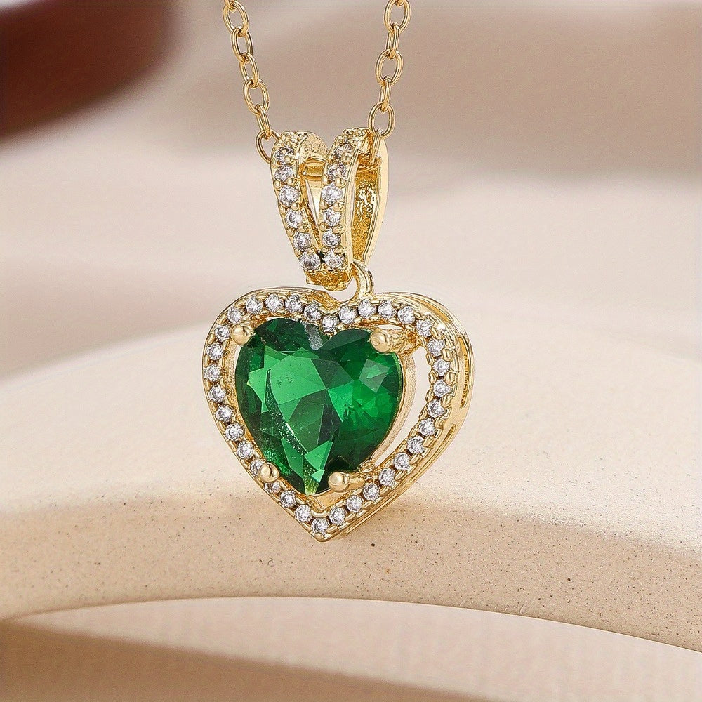 Elegant Stainless Steel Heart-Shaped Pendant Necklace with Cubic Zirconia - Perfect Valentine's Day Gift for Her