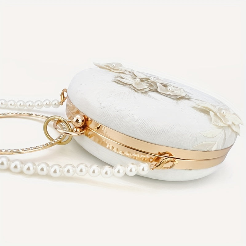 Floral Embroidery Round Evening Bag, Clutch Wedding Purse For Women, Party Banquet Flower Bag Hanfu Accessories