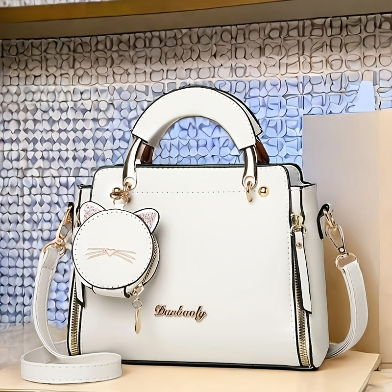 Elegant Shoulder Bag for Women, Casual Solid Color Messenger Bag with Removable Strap, Lightweight Zippered Handbag with Polyester Lining, Adjustable Strap, Edge Paint Detail, Business and Leisure Travel Tote