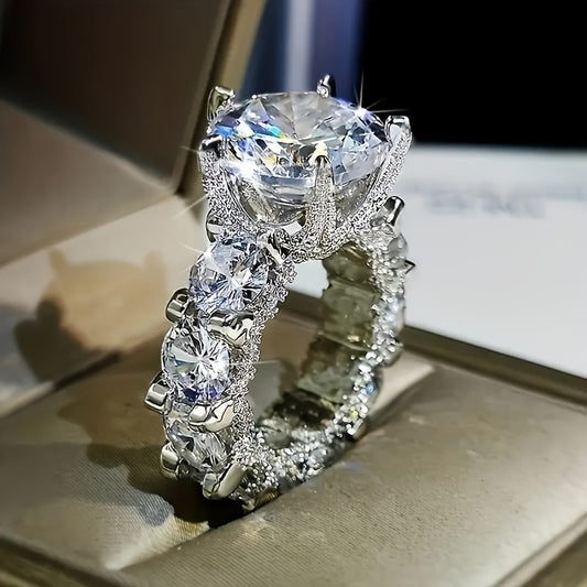 Schicker weißer Zirkonia-Ring für Damen – modisches Band aus Metalllegierung, perfektes Schmuckgeschenk, Größen 5–11