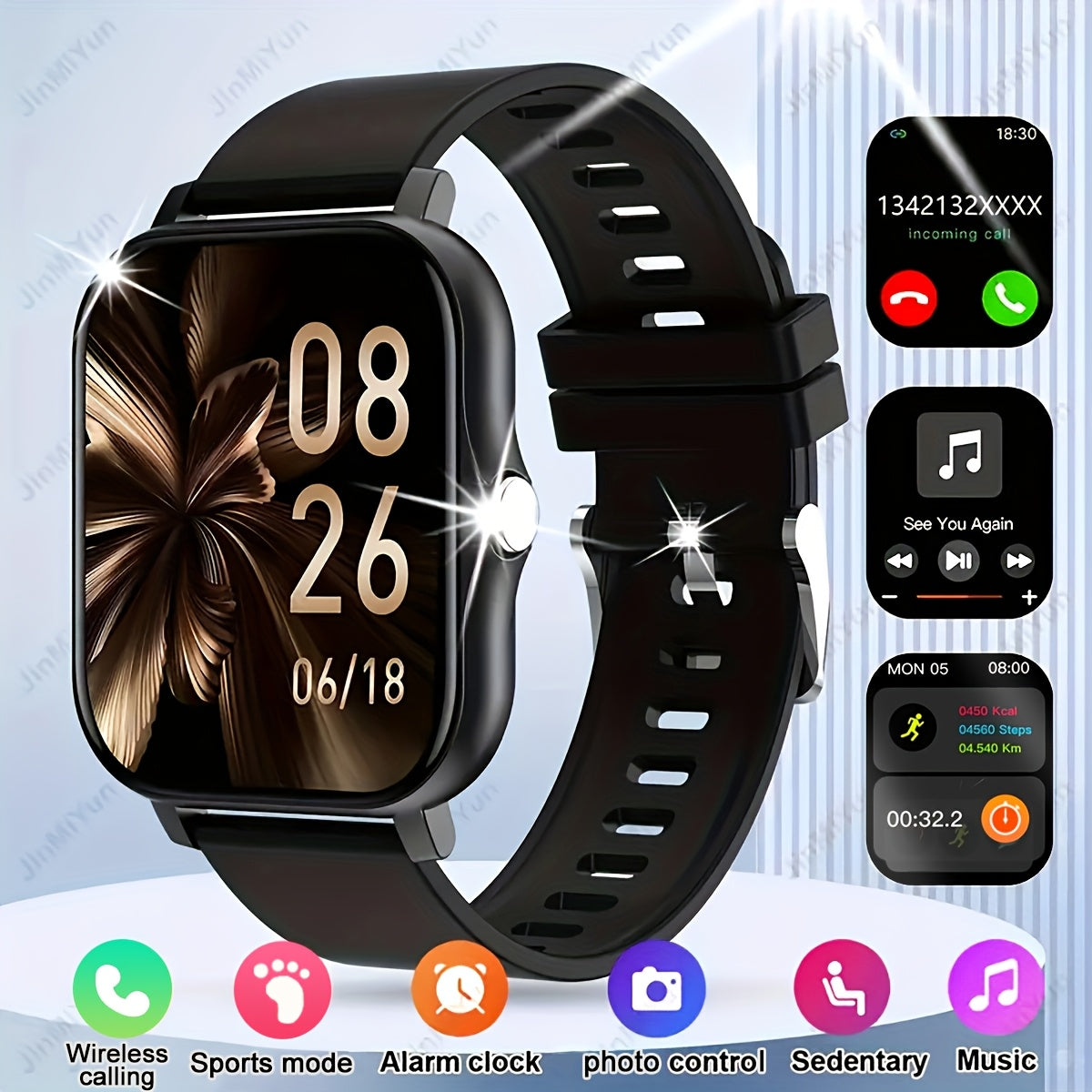HOT2025 Smartwatch with 4.65cm HD Screen, Large Capacity Battery, Wireless Call, Reminder, Step Counter & Multiple Sports Modes - Black Strap, Perfect for Outdoor Activities & Gifts, Outdoor Activity Tracker|Sport Mode Watch|