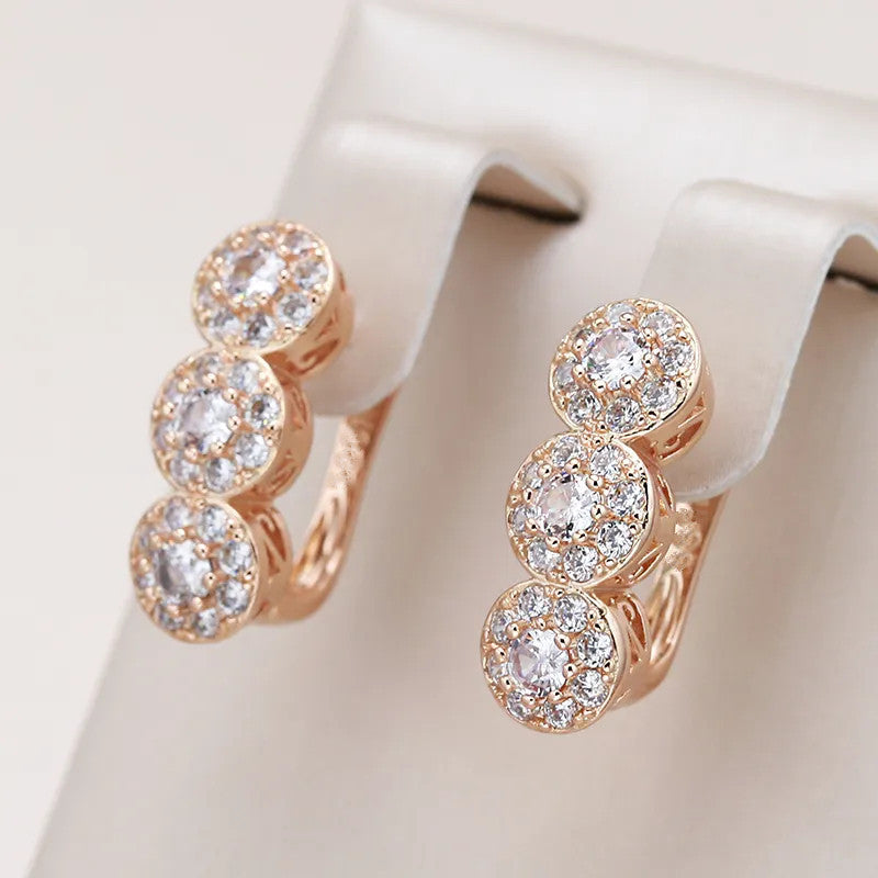 Elegant Golden-Tone Dangle Earrings with Sparkling Zirconia - Perfect for Weddings & Everyday Glamour, Perfect for Winter, New Year
