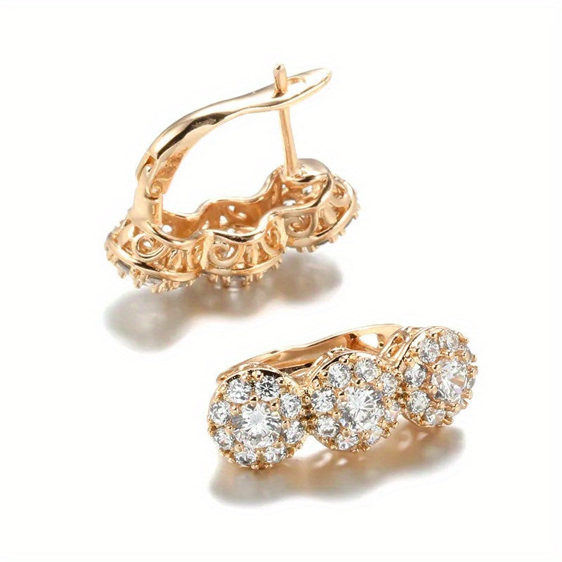 Elegant Golden-Tone Dangle Earrings with Sparkling Zirconia - Perfect for Weddings & Everyday Glamour, Perfect for Winter, New Year