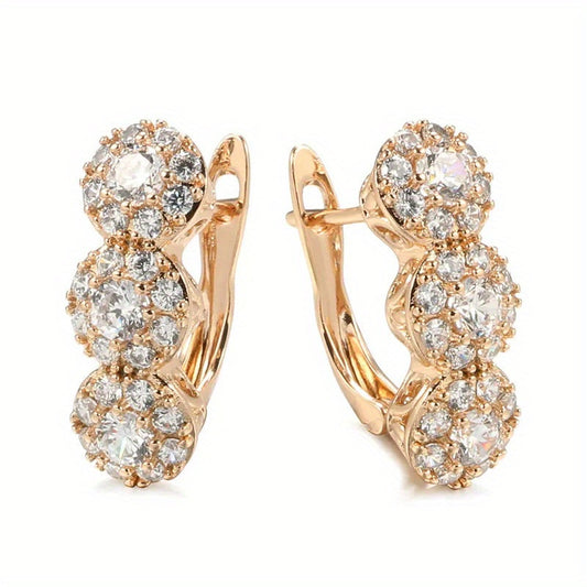 Elegant Golden-Tone Dangle Earrings with Sparkling Zirconia - Perfect for Weddings & Everyday Glamour, Perfect for Winter, New Year