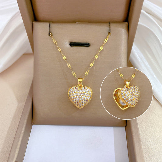 Exquisite and fashionable gorgeous peach heart pearl shell Zirconia pendant necklace, a gift for Christmas Eve, birthday gift for women, Christmas gift for family and friends