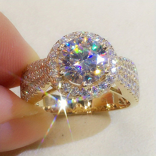Luxurious Sparkling Engagement Ring for Women, 1 Piece Fashion Alloy with Synthetic Cubic Zirconia, No-Plating Single Ring for Wedding, Anniversary, Valentine's Day, and Birthday Gift Jewelry