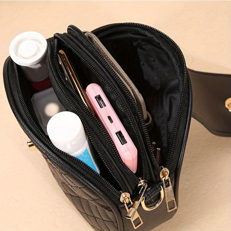 Chic Black Crossbody Bag for Women - Casual Vintage-Inspired Shoulder Purse with Adjustable Strap, Lightweight Faux Leather