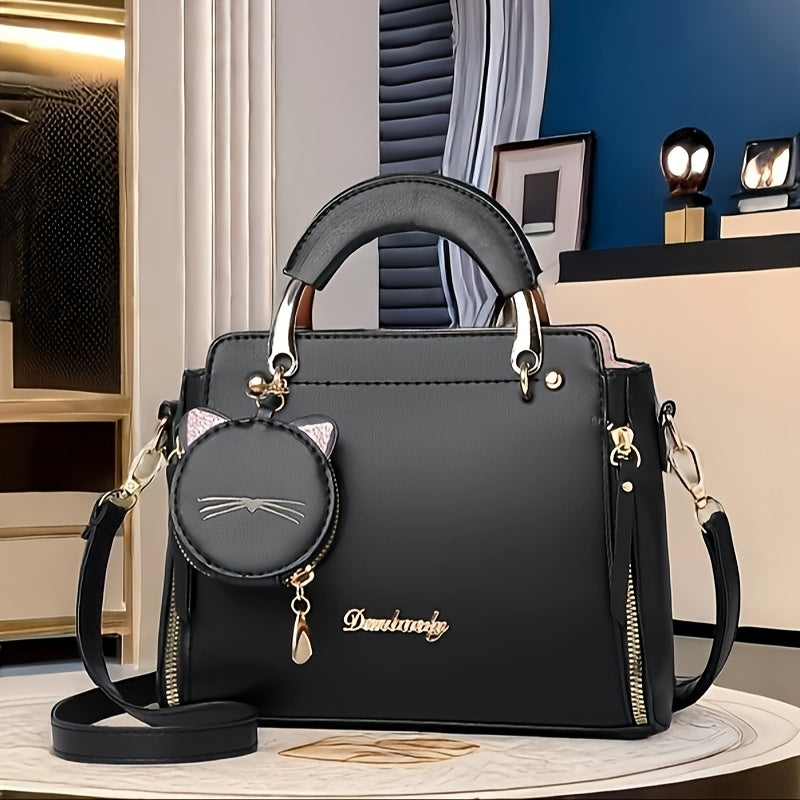 Elegant Shoulder Bag for Women, Casual Solid Color Messenger Bag with Removable Strap, Lightweight Zippered Handbag with Polyester Lining, Adjustable Strap, Edge Paint Detail, Business and Leisure Travel Tote