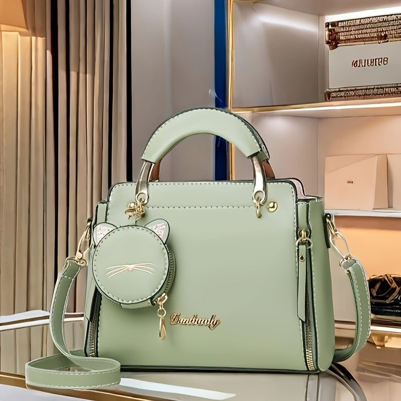 Elegant Shoulder Bag for Women, Casual Solid Color Messenger Bag with Removable Strap, Lightweight Zippered Handbag with Polyester Lining, Adjustable Strap, Edge Paint Detail, Business and Leisure Travel Tote