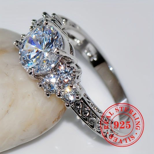 Luxury 925 Sterling Silver Halo Ring, Set with Sparkling Round Cubic Zirconia - The Perfect Engagement and Proposal Gift, April Birthstone, Suitable for Weddings and Parties