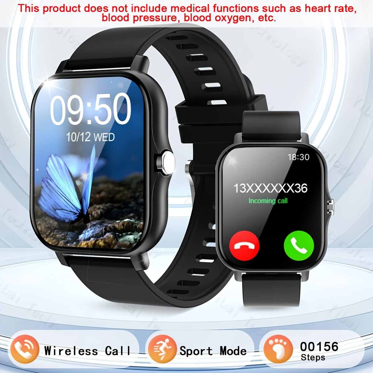 HOT2025 Smartwatch with 4.65cm HD Screen, Large Capacity Battery, Wireless Call, Reminder, Step Counter & Multiple Sports Modes - Black Strap, Perfect for Outdoor Activities & Gifts, Outdoor Activity Tracker|Sport Mode Watch|