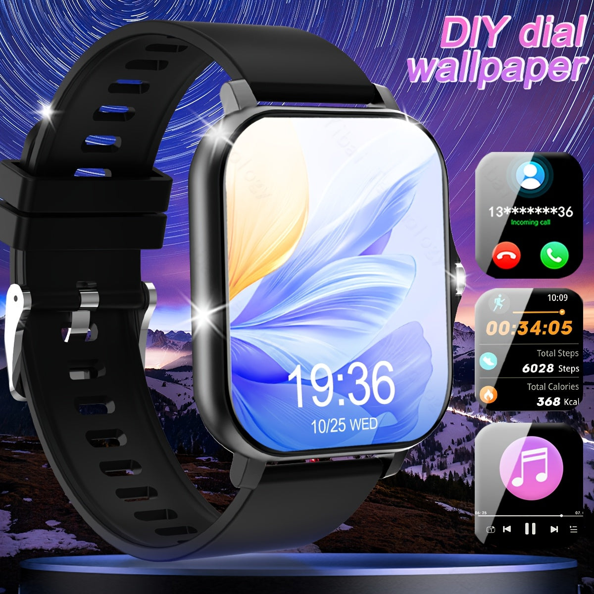 HOT2025 Smartwatch with 4.65cm HD Screen, Large Capacity Battery, Wireless Call, Reminder, Step Counter & Multiple Sports Modes - Black Strap, Perfect for Outdoor Activities & Gifts, Outdoor Activity Tracker|Sport Mode Watch|