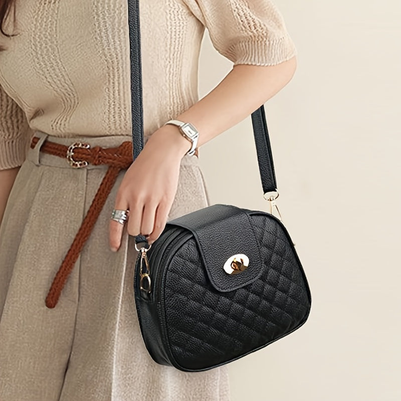 Chic Black Crossbody Bag for Women - Casual Vintage-Inspired Shoulder Purse with Adjustable Strap, Lightweight Faux Leather