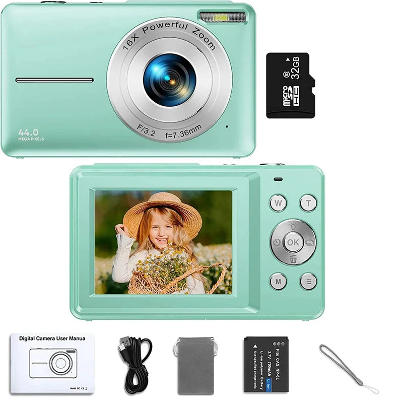 HD 1080P Digital Camera for Kids Video Camera with 32GB SD Card 16X Digital Zoom Compact Point and Shoot Camera for Students