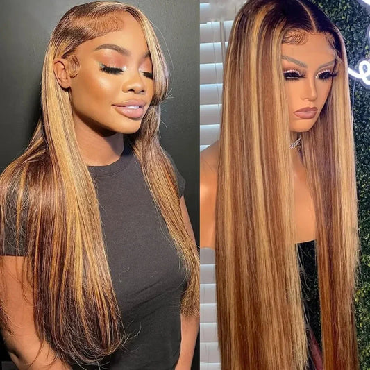 Highlight Ombre 13x6 hd lace frontal wig human hair for women 30 inch lace front colored 13x4 straight wigs human hair on sale