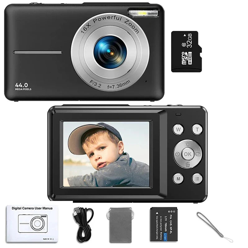 HD 1080P Digital Camera for Kids Video Camera with 32GB SD Card 16X Digital Zoom Compact Point and Shoot Camera for Students
