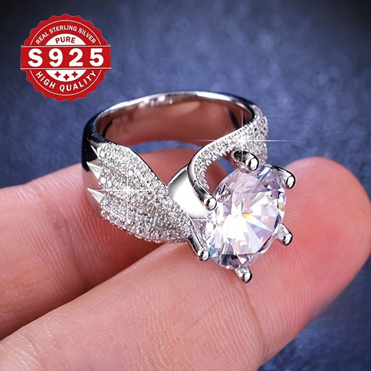 Luxurious 925 Silvery Engagement Ring with Zirconia- Perfect for Weddings, Anniversaries & Valentine's Day Gift