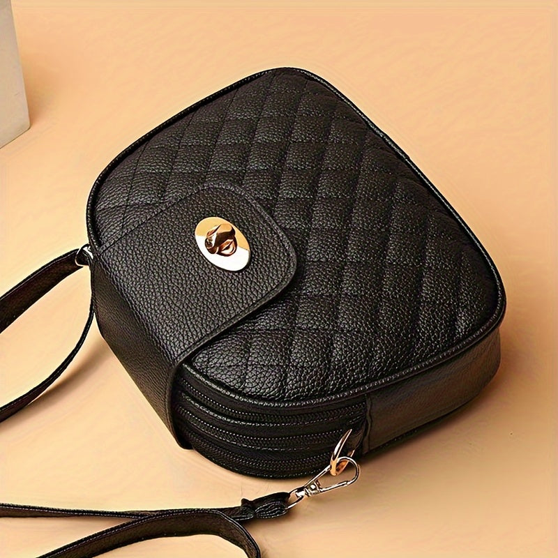 Chic Black Crossbody Bag for Women - Casual Vintage-Inspired Shoulder Purse with Adjustable Strap, Lightweight Faux Leather