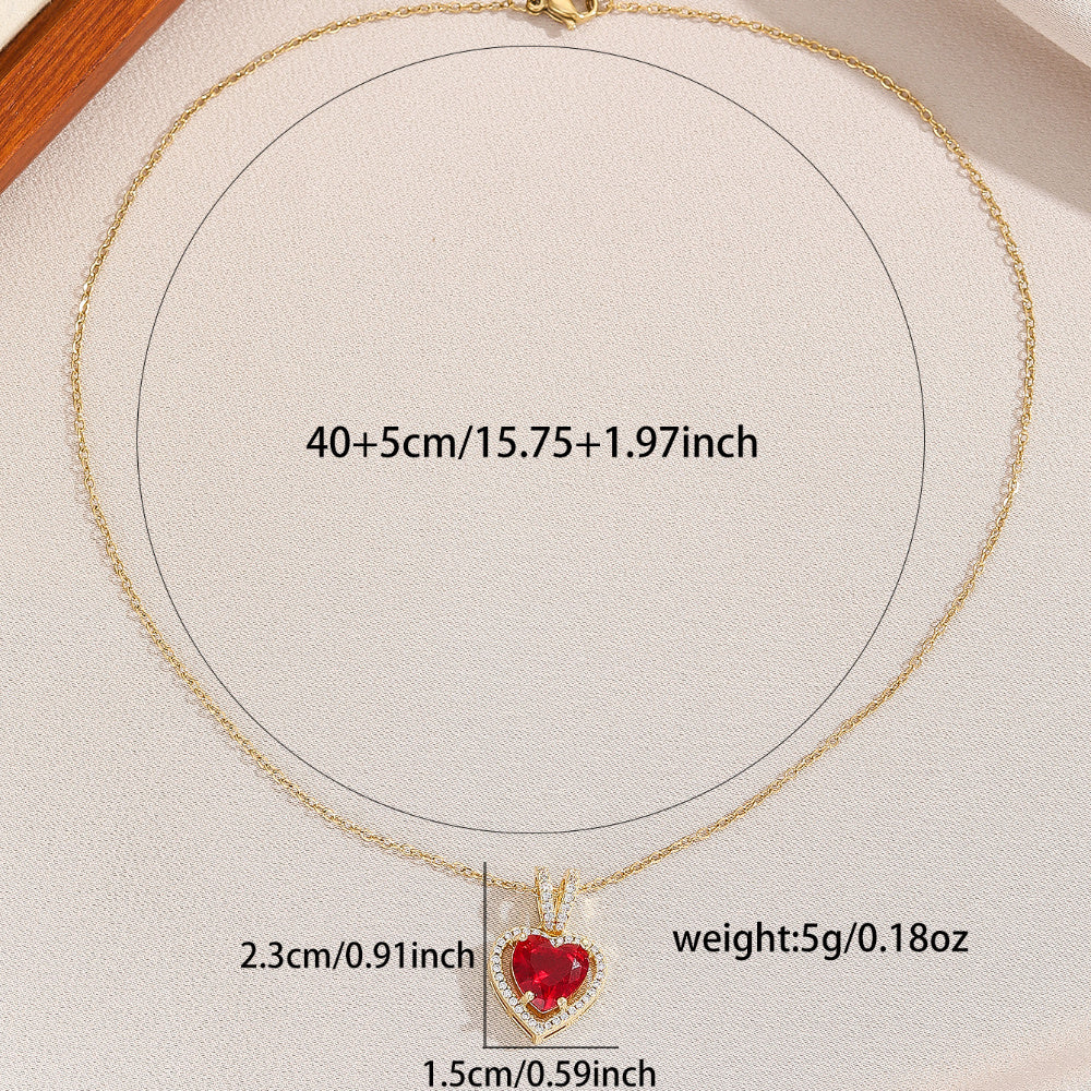 Elegant Stainless Steel Heart-Shaped Pendant Necklace with Cubic Zirconia - Perfect Valentine's Day Gift for Her