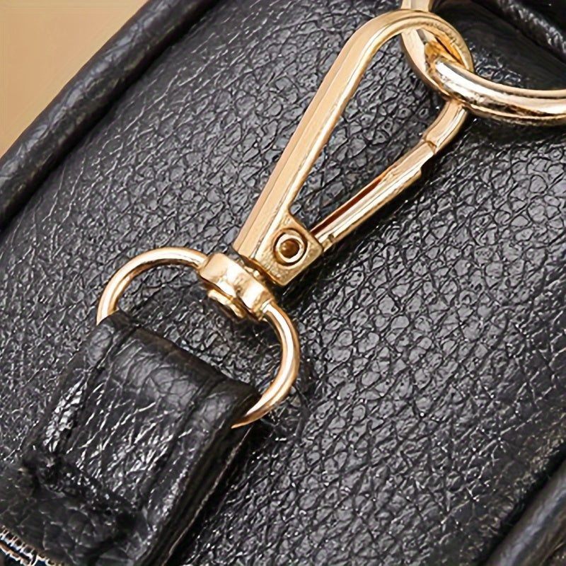 Chic Black Crossbody Bag for Women - Casual Vintage-Inspired Shoulder Purse with Adjustable Strap, Lightweight Faux Leather