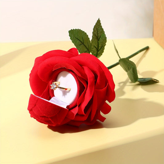 Moderne Verlobungsring-Box in Rosenform – 1 Schmucketui aus Samt mit Blumenmotiv und Stoffinnenseite, Magnetverschluss, abschließbar, Tischdisplay – ideal für Heiratsanträge, Hochzeiten und besondere Anlässe