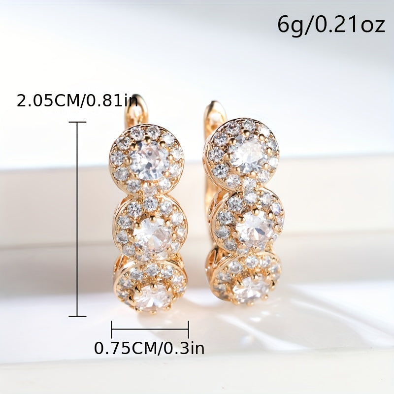 Elegant Golden-Tone Dangle Earrings with Sparkling Zirconia - Perfect for Weddings & Everyday Glamour, Perfect for Winter, New Year