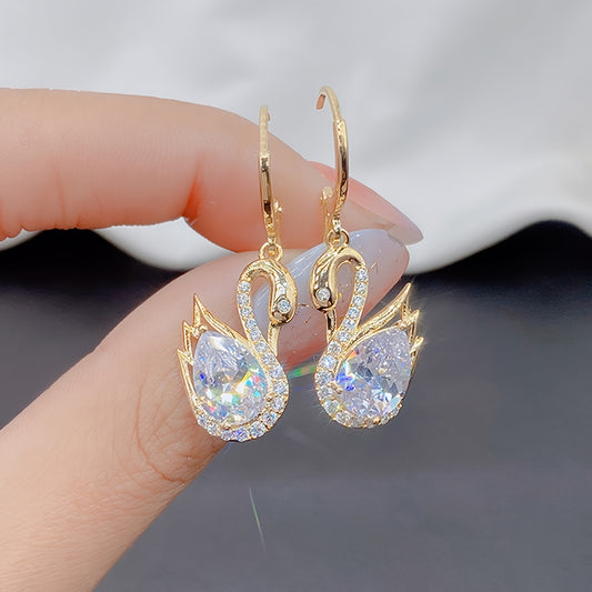 Elegant Swan-Inspired Rhinestone Drop Earrings - Vintage Style, Zinc Alloy with Copper Posts for Women | Perfect for Parties & Everyday Glam