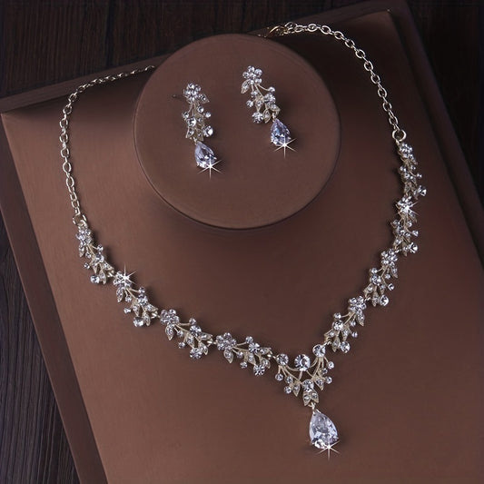 High-End Bridal Wedding Necklace Set, Bridal Jewelry, Accessories for Wedding Dresses, Necklace And Earring Set.