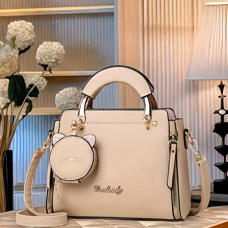 Elegant Shoulder Bag for Women, Casual Solid Color Messenger Bag with Removable Strap, Lightweight Zippered Handbag with Polyester Lining, Adjustable Strap, Edge Paint Detail, Business and Leisure Travel Tote