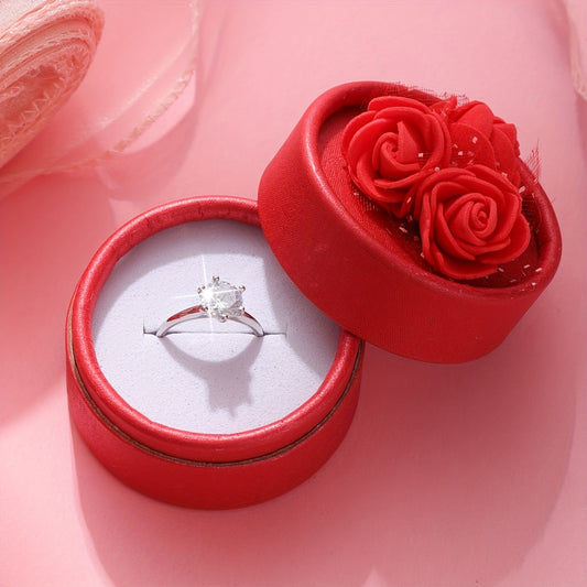 Luxury Style Inlaid Zirconia Ring With Gift Box For Daily Casual Solitaire Ring For Girlfriend For Wife Banquet Jewelry Valentine's Day Gift